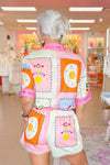 Pink and Orange Pattern Short Sleeve Top and Shorts Set