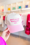 Put It On My Husbands Tab Embroidered Trucker Hat - Baby Pink