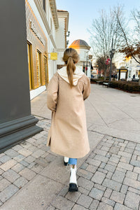 Mocha Longline Jacket With Built In Hoodie