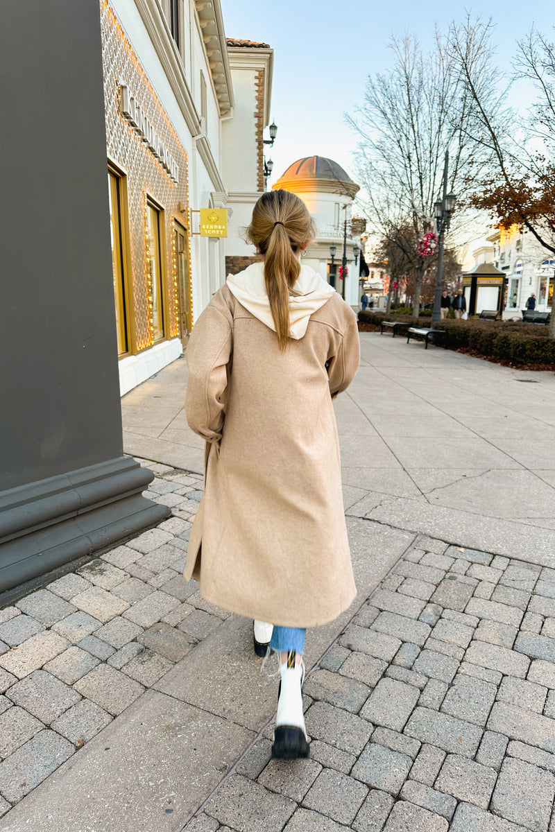 Mocha Longline Jacket With Built In Hoodie