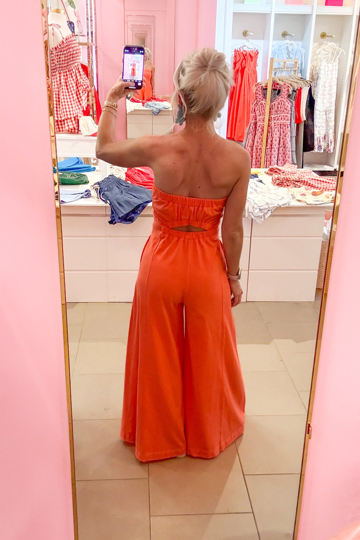 Orange Wide Leg Tube Jumpsuit