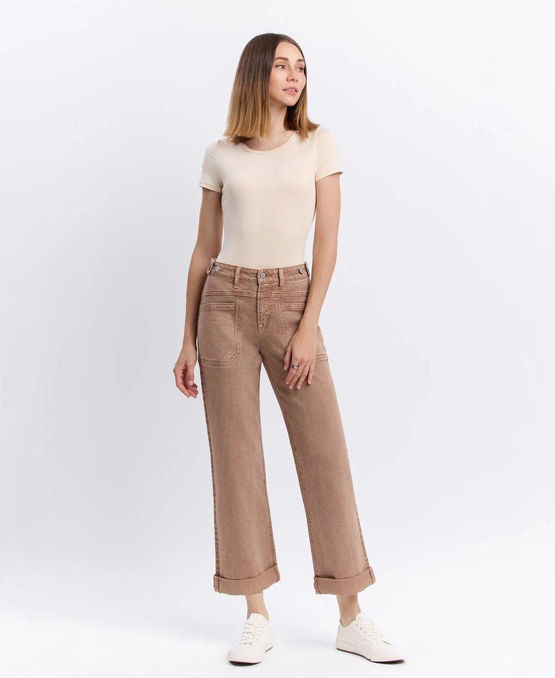 Brylee Warm Taupe Wide Leg Denim Jeans