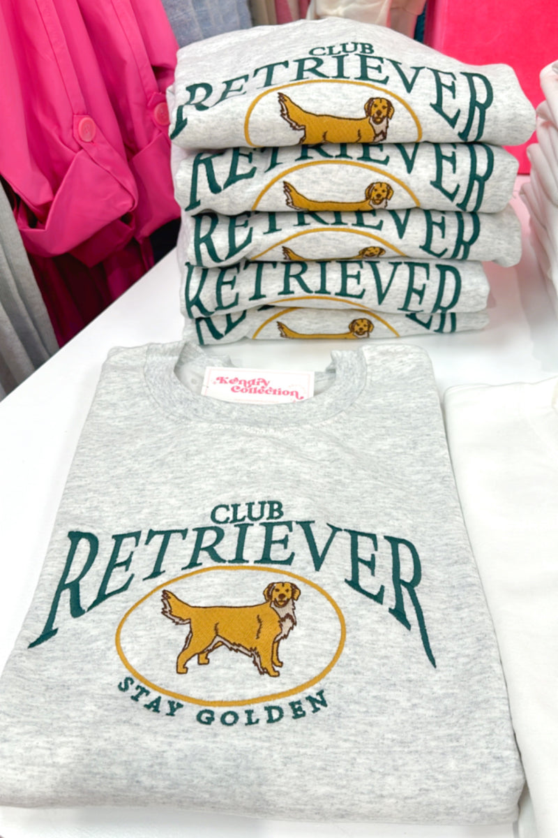 Gray Embroidered Golden Retriever Crewneck