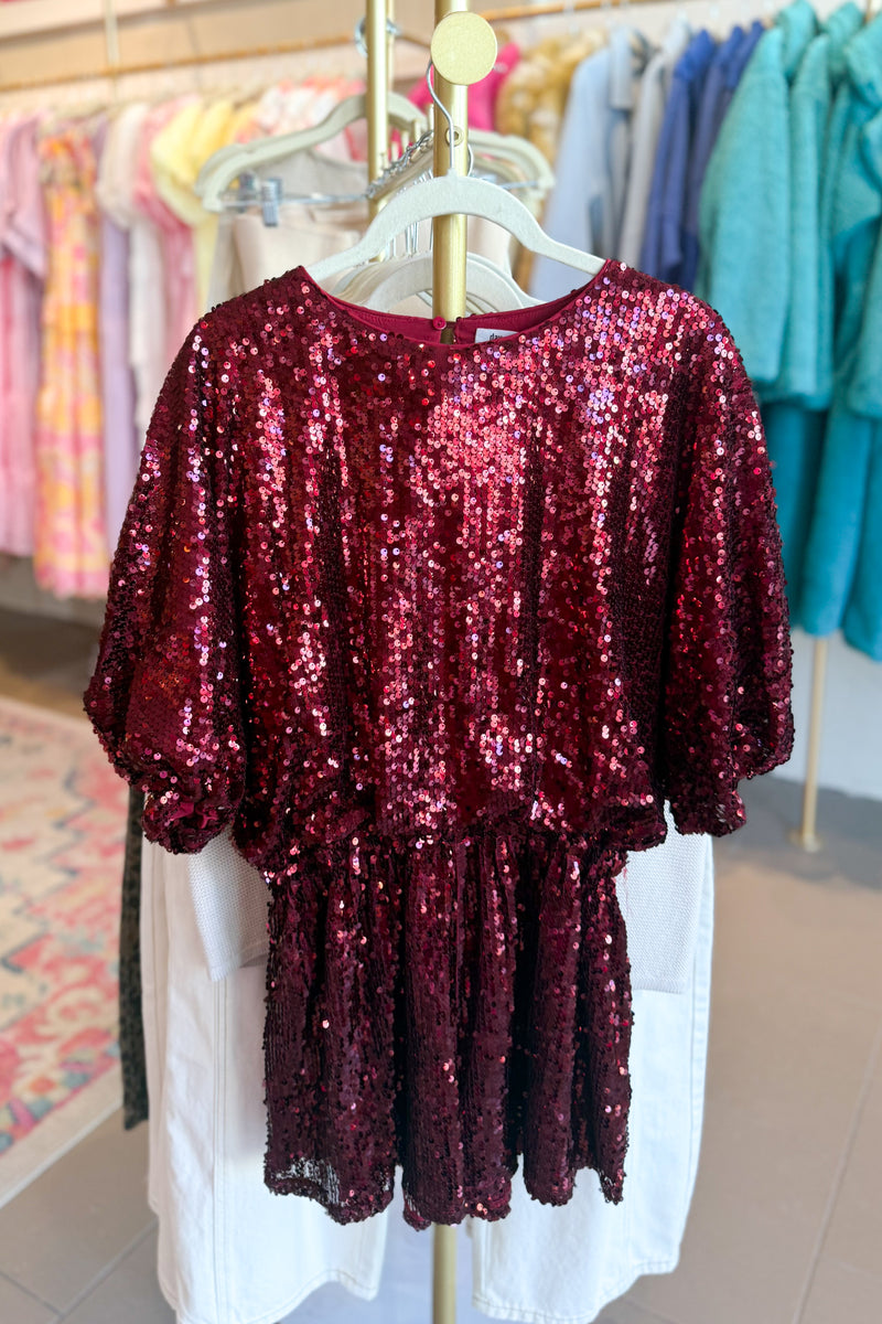 Wine Red Sequin Romper
