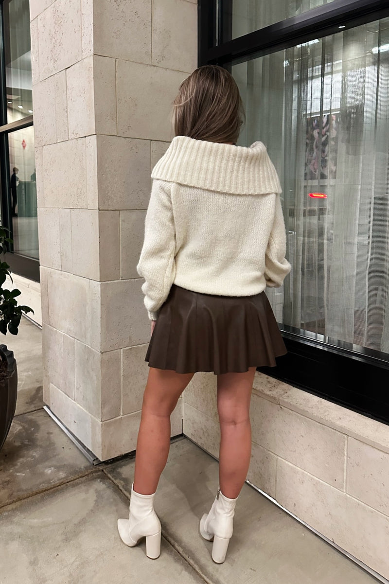 Cream Ribbed Off The Shoulder Chunky Knit Sweater