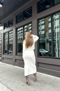 Cream Soft Knit Crop Top and Midi Skirt Set
