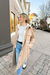 Mocha Longline Jacket With Built In Hoodie