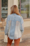 Denim And Lace Collared Blouse