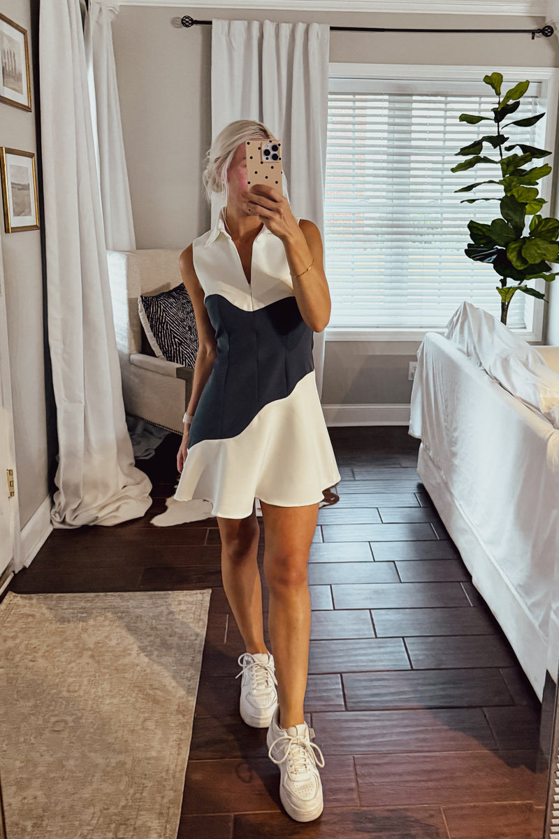 Navy Blue and White Quarter Zip Tennis Dress