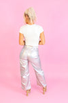 Metallic Silver Barrel Bag Jeans