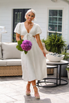 Floral Puff Sleeve Cut Out Midi Dress In White