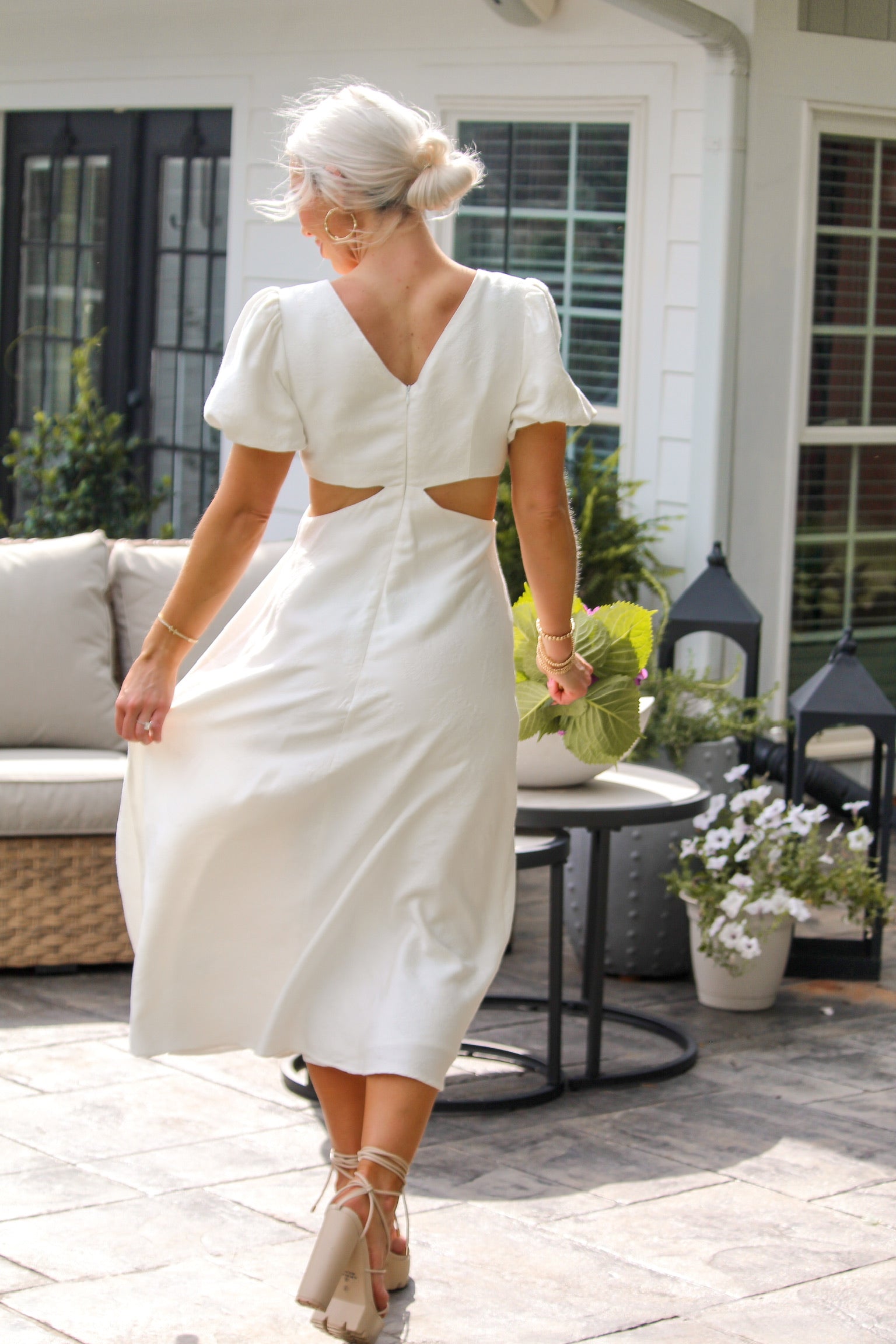 white floral cut out dress Andra cut-out floral-print pleated maxi dress