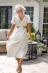 Floral Puff Sleeve Cut Out Midi Dress In White