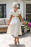 Floral Puff Sleeve Cut Out Midi Dress In White