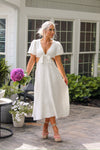 Floral Puff Sleeve Cut Out Midi Dress In White
