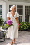 Floral Puff Sleeve Cut Out Midi Dress In White