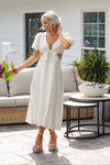 Floral Puff Sleeve Cut Out Midi Dress In White | Kendry Boutique
