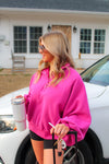 Fuchsia Pink Button Up Boyfriend Sweatshirt