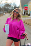 Fuchsia Pink Button Up Boyfriend Sweatshirt