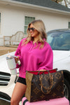 Fuchsia Pink Button Up Boyfriend Sweatshirt