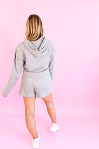 Grey Paisley Detail Cropped Hoodie Set