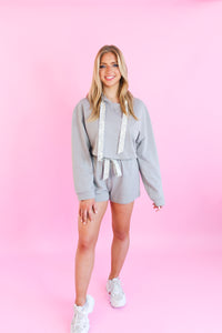 Grey Paisley Detail Cropped Hoodie Set - Shop At Kendry Boutique 