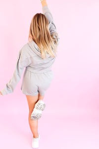 Grey Paisley Detail Cropped Hoodie Set