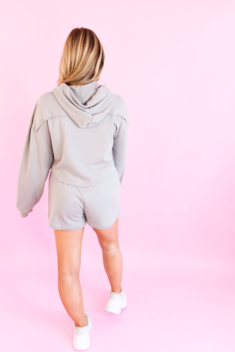 Grey Paisley Detail Cropped Hoodie Set