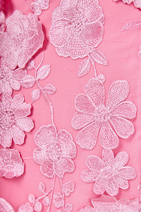 Strapless Embroidered 3D Flower Maxi Dress - Peony Pink