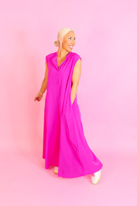 Hot Pink Button Up Wide Leg Jumpsuit - Shop Trendy Jumpsuits Now At Kendry Collection Boutique