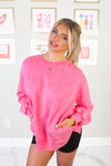 Hot Pink High Low Acid Wash Fleece Sweatshirt With Pockets - Shop Kendry Collection Boutique 