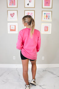 Hot Pink High Low Acid Wash Fleece Sweatshirt With Pockets - Shop Kendry Collection Boutique 