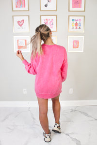 Hot Pink High Low Acid Wash Fleece Sweatshirt With Pockets - Shop Kendry Collection Boutique 