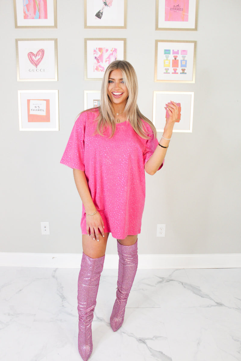 Hot Pink Rhinestone Oversized Top