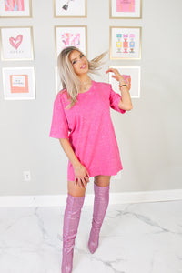 Hot Pink Rhinestone Oversized Top