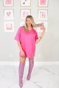 Hot Pink Rhinestone Oversized Top