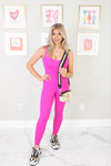 Hot Pink Ribbed Sleeveless Cat Suit - Shop Athleisure Outfits At Kendry Boutique 