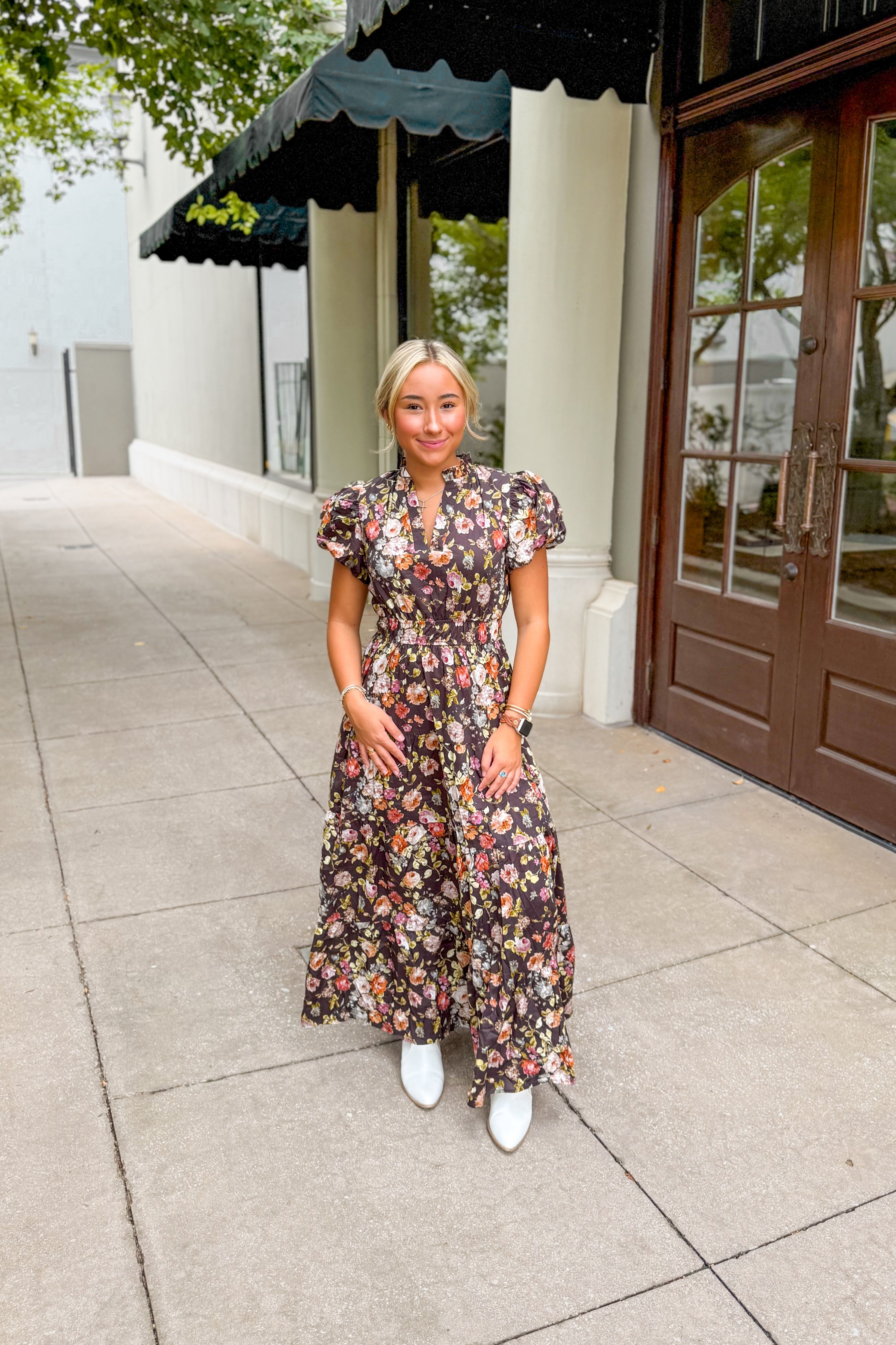 Multi Color Floral Puff Sleeve Maxi Dress | Kendry Boutique