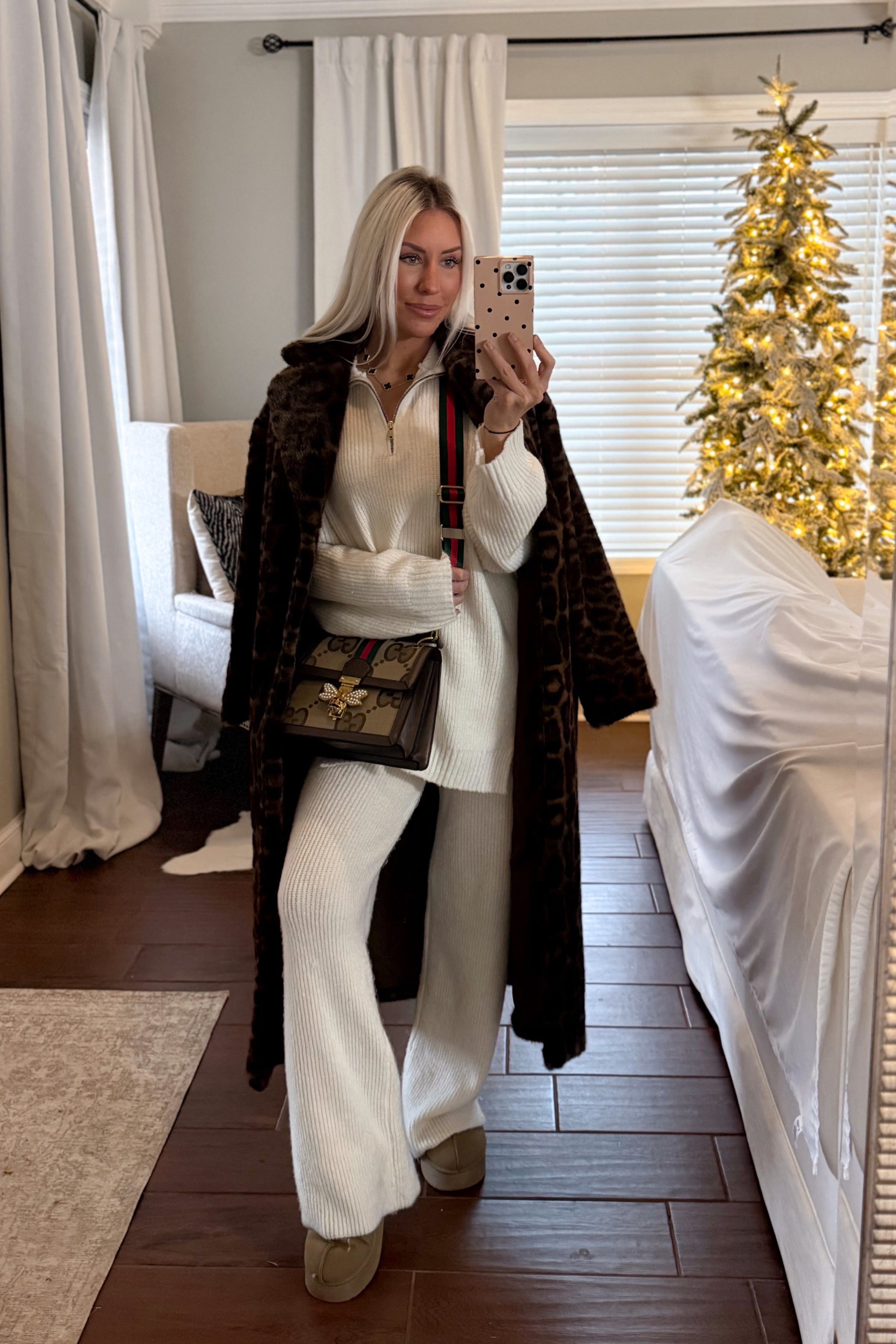 Leopard Print Faux Fur Long Coat