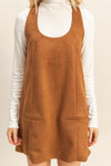 Camel Suede Mini Dress With Front Pockets