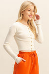 Cream Button Up Ribbed Knit Top