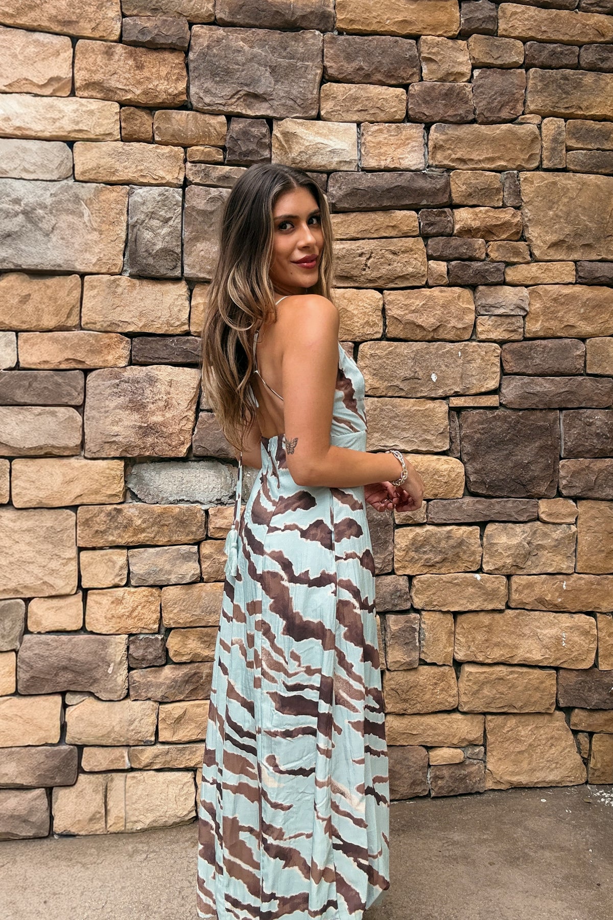 Blue and Brown Animal Print Maxi Dress