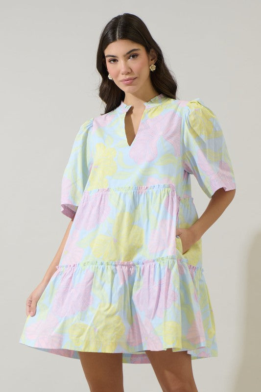 Blue Floral Tiered Ruffle Mini Dress - Kendry Collection Boutique