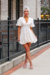 Cream Floral Bubble Hem Mini Dress