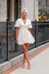 Cream Floral Bubble Hem Mini Dress
