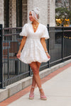 Cream Floral Bubble Hem Mini Dress