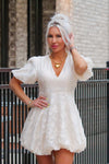 Cream Floral Bubble Hem Mini Dress