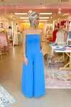 Blue Wide Leg Tube Jumpsuit