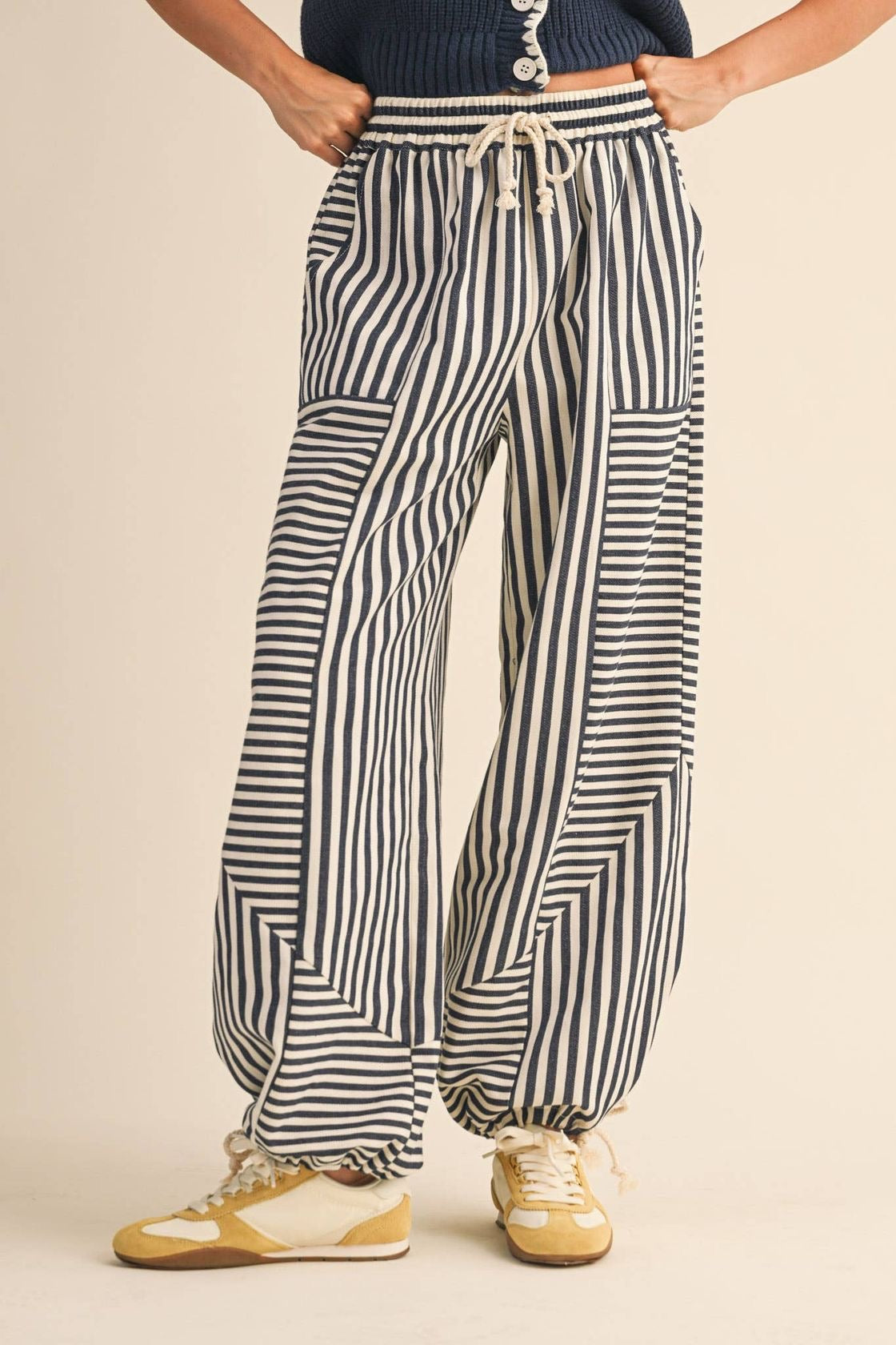 Navy Blue Striped Drawstring Pants - Kendry Collection Boutique