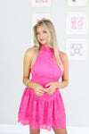 Pink Sleeveless Lace Mini Dress